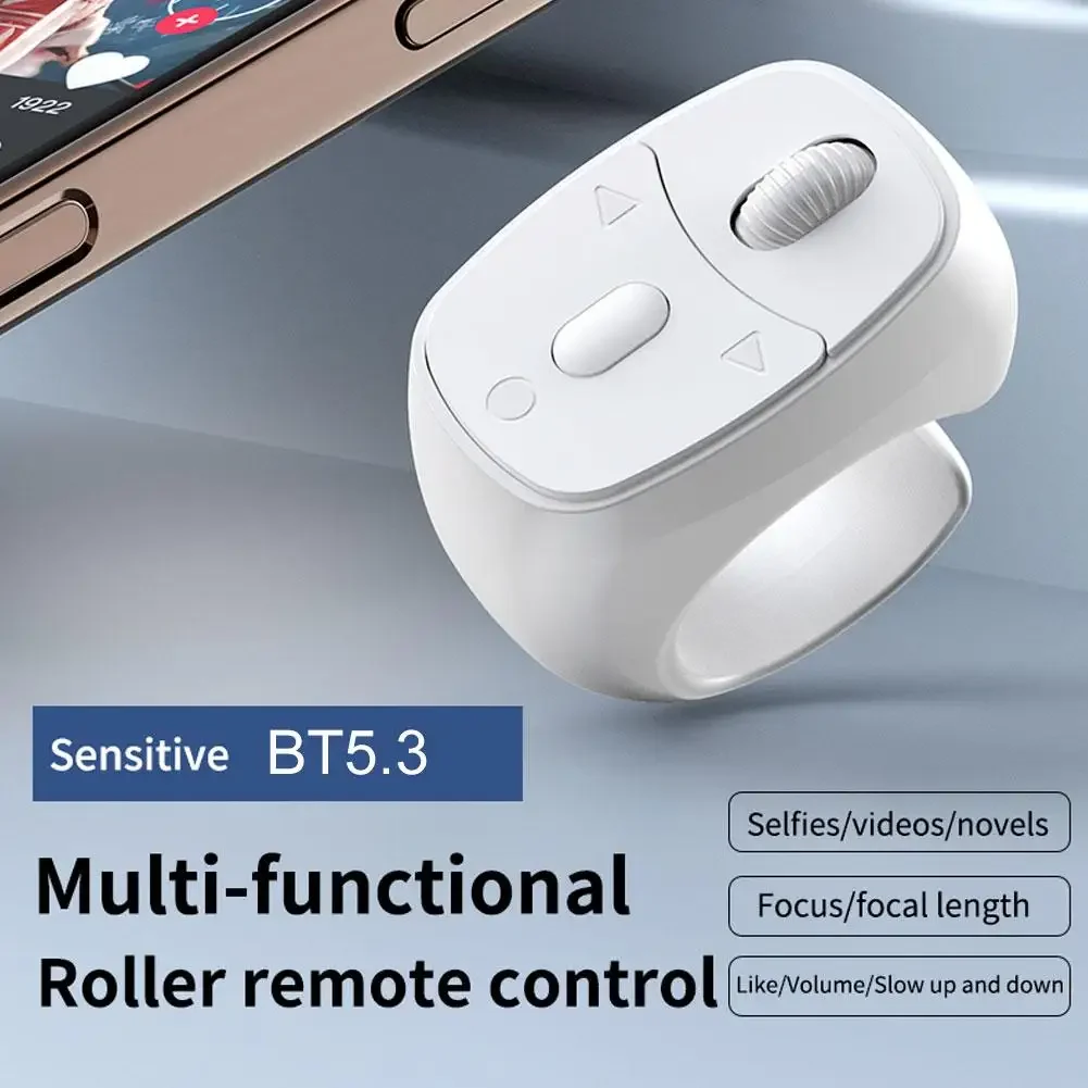 Bluetooth Ring Remote, Wireless Page Turner Scroller Selfie Clicker Shutter for iOS Android Phone, Hands-Free Controller
