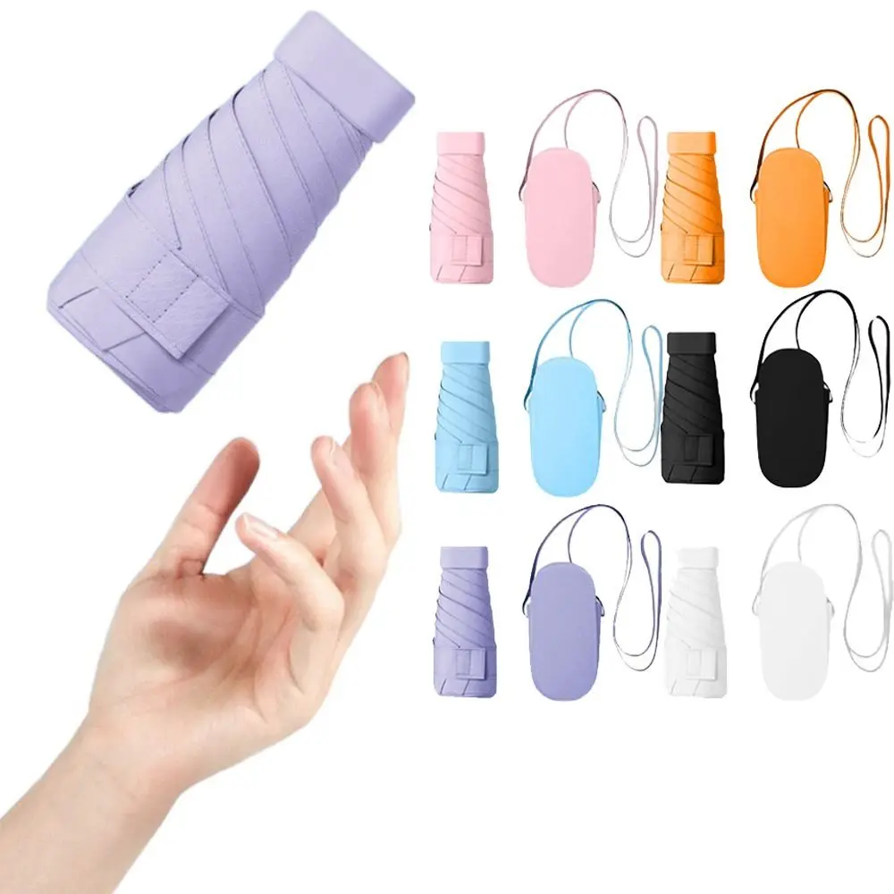 

Sling PU Leather Case Portable Sunshade Umbrella UV Protection Waterproof Mini UV Sun Umbrella Ultralight Five Fold
