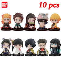 10pcs Set Q Version Demon Slayer Sitting Ghost Doll Tanjiro Nidouzi Inosuke Zenizu Figure Action Figure Movie Model kid Toy Gift