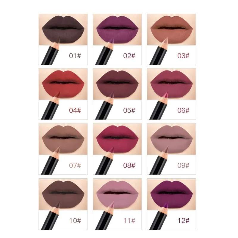 12 colori disponibili Matita per labbra nude Matita per labbra opaca Penna per rossetto impermeabile Abbellitore per labbra Penna per trucco liscio Strumenti di bellezza