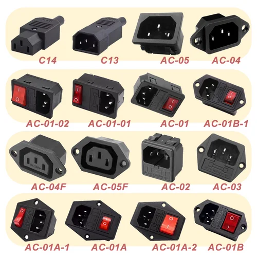 5/20 piezas enchufe de alimentación de CA interruptor basculante IEC 320 C13 C14 conector eléctrico macho hembra de 3 pines con fusible de 250V 10A y lámpara roja