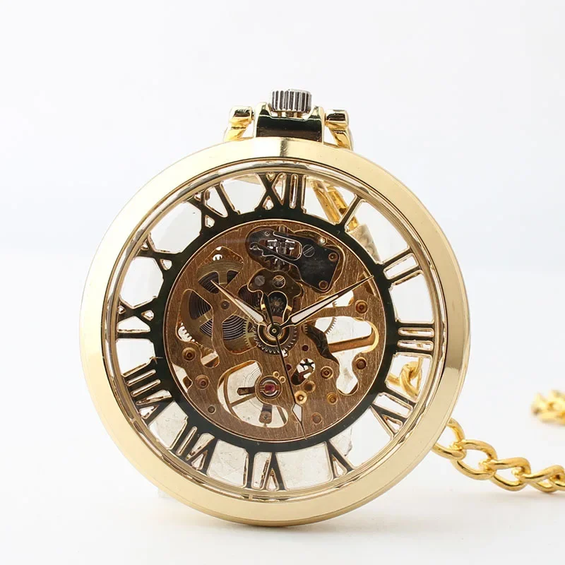 Skeleton Gold Capless Mechanical Pocket Watch Personalised Classic Classic Pendant with Chain Hand Wind Casual Fob Watches