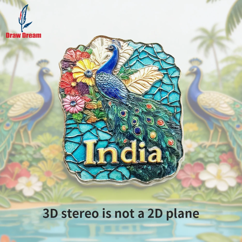 1Pc Indian Gorgeous Creative Peacock 3D Refrigerator Magnet World Travel Souvenir Collection Suitable for Home and Office Decoration, Personalized Exclusive Travel Souvenir Magnetic Refrigerator Magnet Home Decoration, Kitchen, Room, Office, Cabinet Crafts Gift, Holiday Souvenir, Exquisite Small Gift
