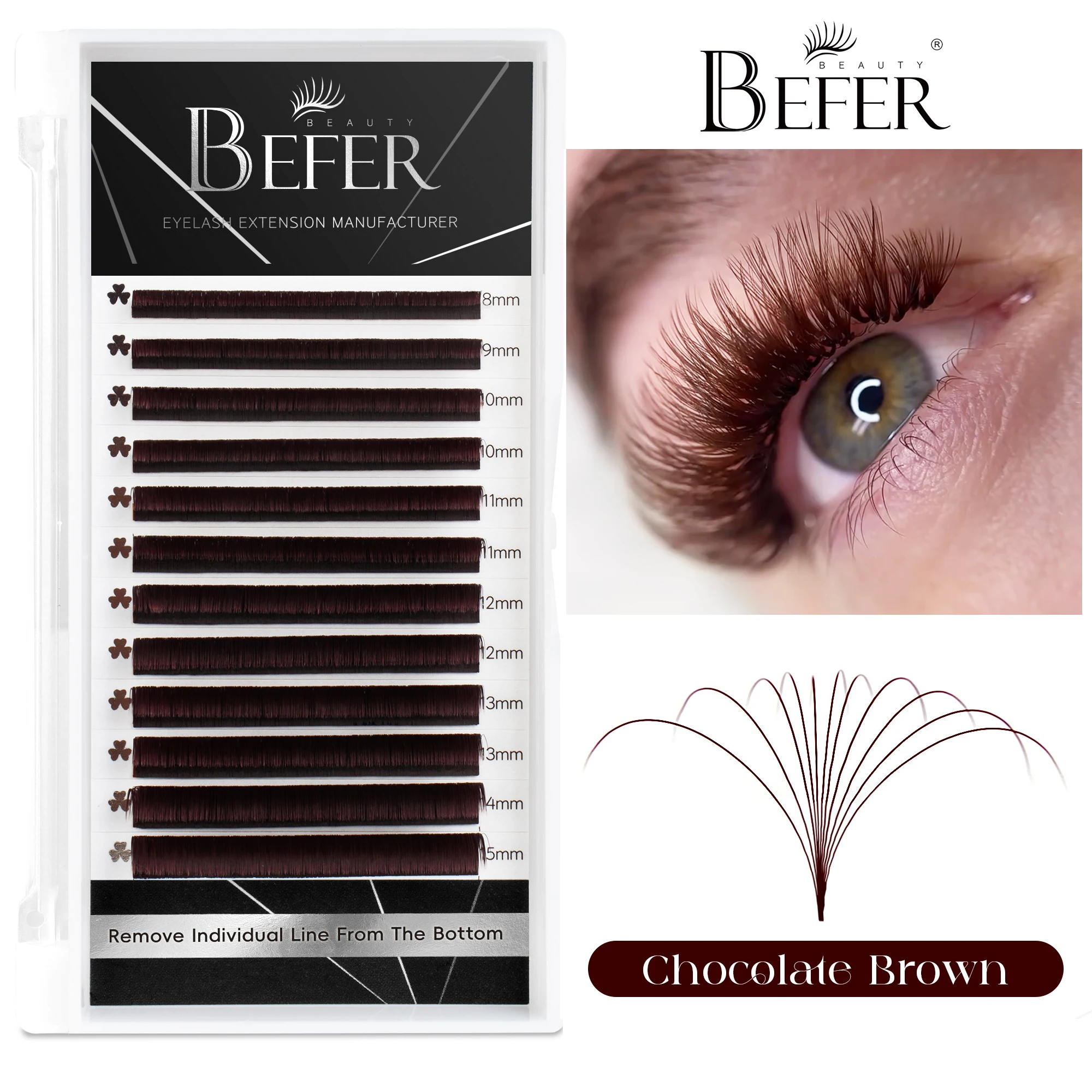 Befer Beauty Brown False Lashes Easy Fan Volume Eyelash Extensions 8-15mm Soft Easy Fanning Bloom Eyelashes Austomatic Flowering