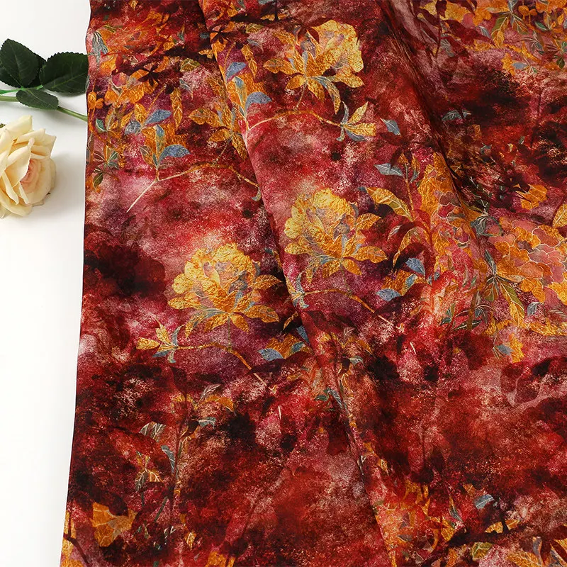 

Misty Floral Stamens Human Silk Fragrant Cloud Yarn Printed Fabric Vintage Cheongsam Dress Handmade DIY Clothing Fabric