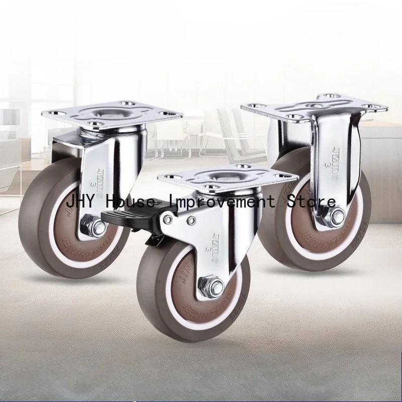 4Pcs Rubber Swivel Casters Wheels , With Brake No Noise Lockable Wheels Mobile wheels For Furniture, Medical Equipment, Trolleys