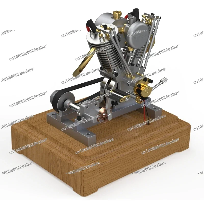 MUSA V2 Gasoline Engine Model Kit Can Start Metal 2 Cylinders 4 Stroke Engine with Wooden Base Science Educational Toy