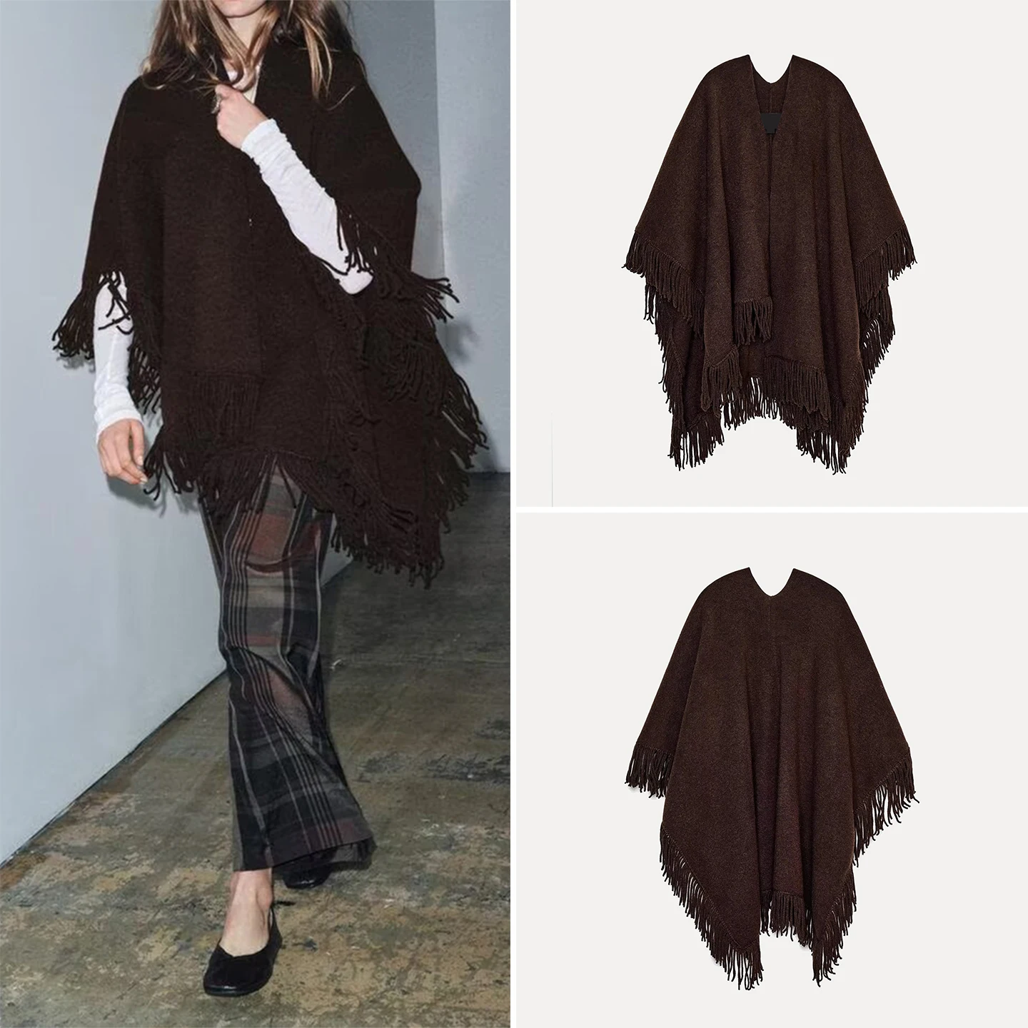 

Faionable Fringed Knitted Cowl Ne Coat for Women Winter 2025 New Arrival Loose Fit Mid-Length Ladies' ort Outerwear