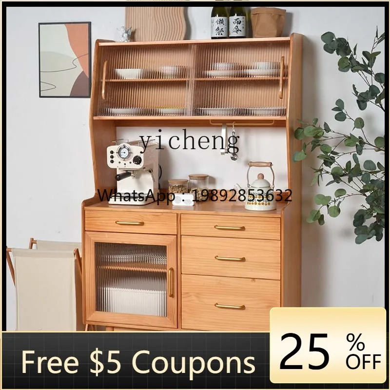 

Living Room Solid Wood Integrated Kitchen Storage Wall High Cabinet Log Wine Cabinet