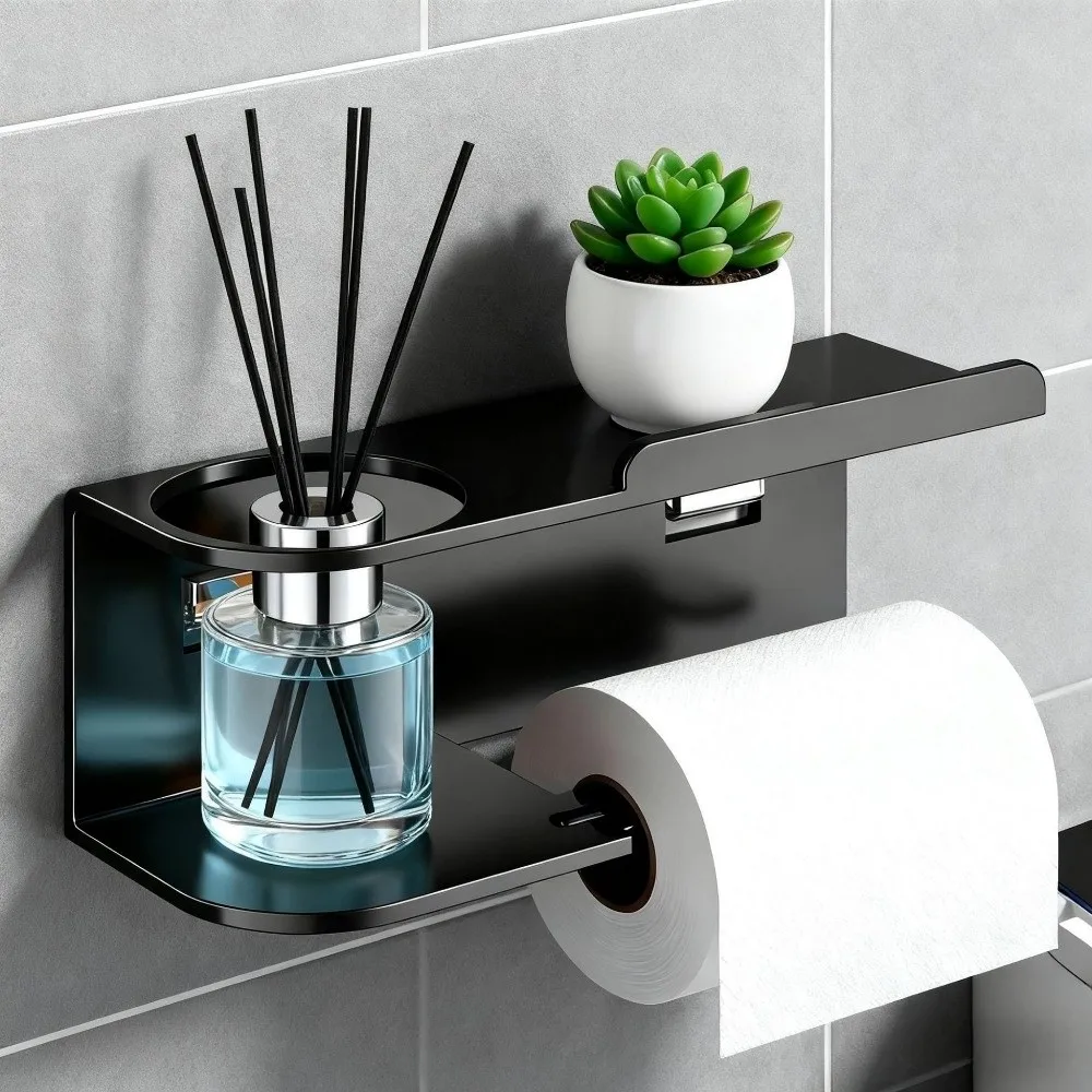 

Multi-functional Toilet Paper Holder Space-Saving with Storage Shelf Adhesive Toilet Paper Holder Carbon Steel