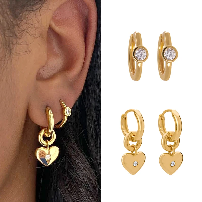 KEYOUNUO Gold Silver Filled Dangle Earrings For Women Zircon Heart Dorp Hoop Earrings Fashion Party Wedding Jewelry Wholesale