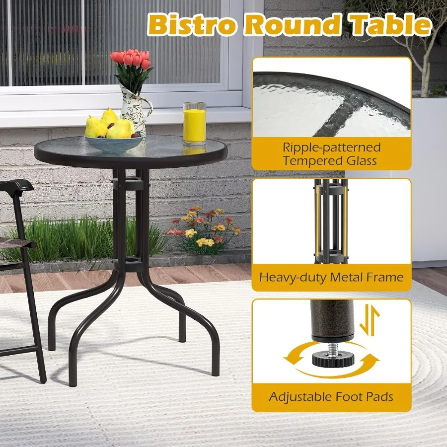 طقم طاولة وكراسي بيسترو مكون من 2 طقم بيسترو خارجي مكون من 3 قطع مع فتحة مظلة 1.57 سطح طاولة من الزجاج المقسى 2 أضعاف #2