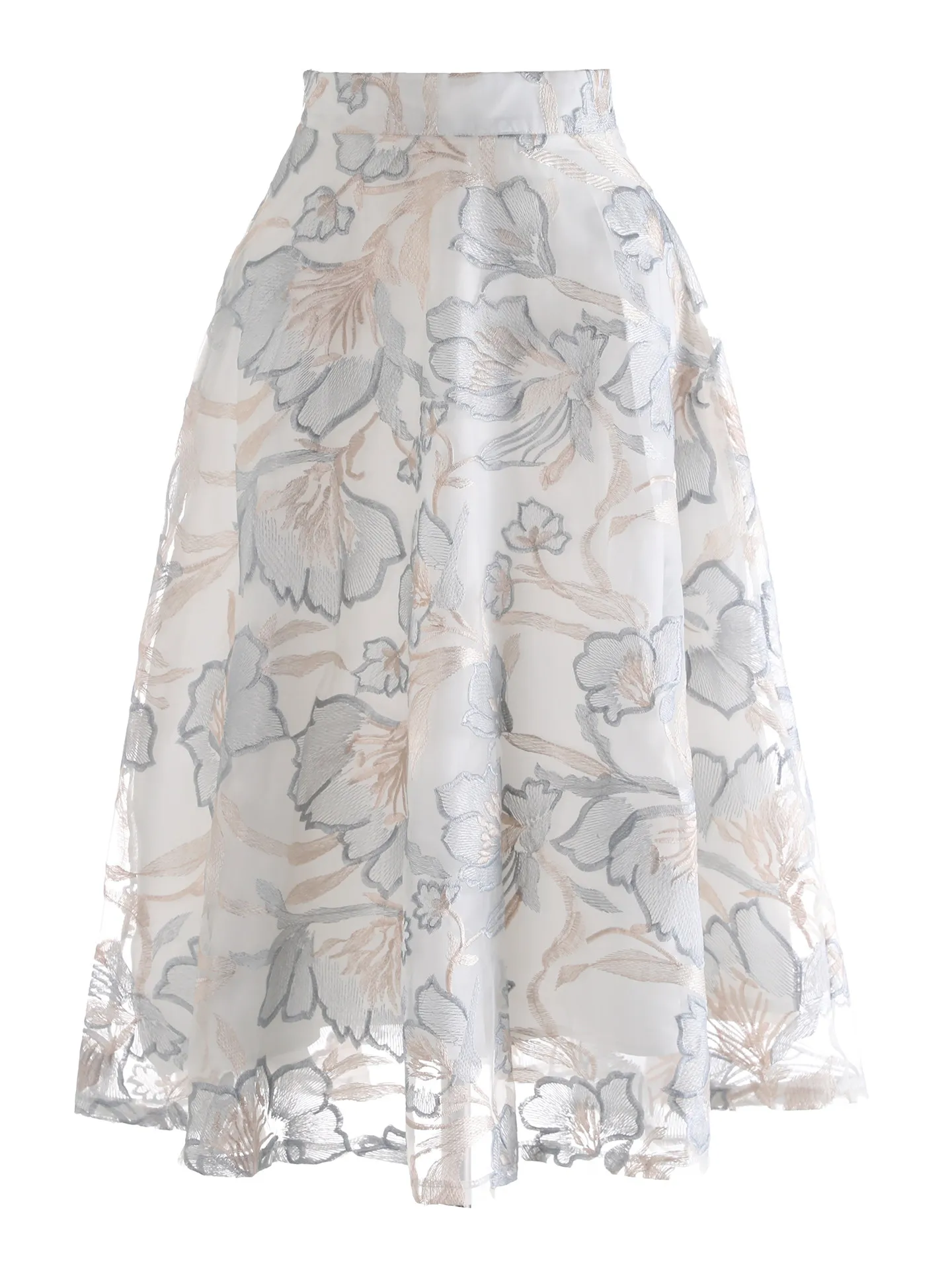 High Quality Spring Summer Elegant Fairy Skirt High Waist Flowers Embroidery All-match Mid-length A-line Female Goddess Skirts