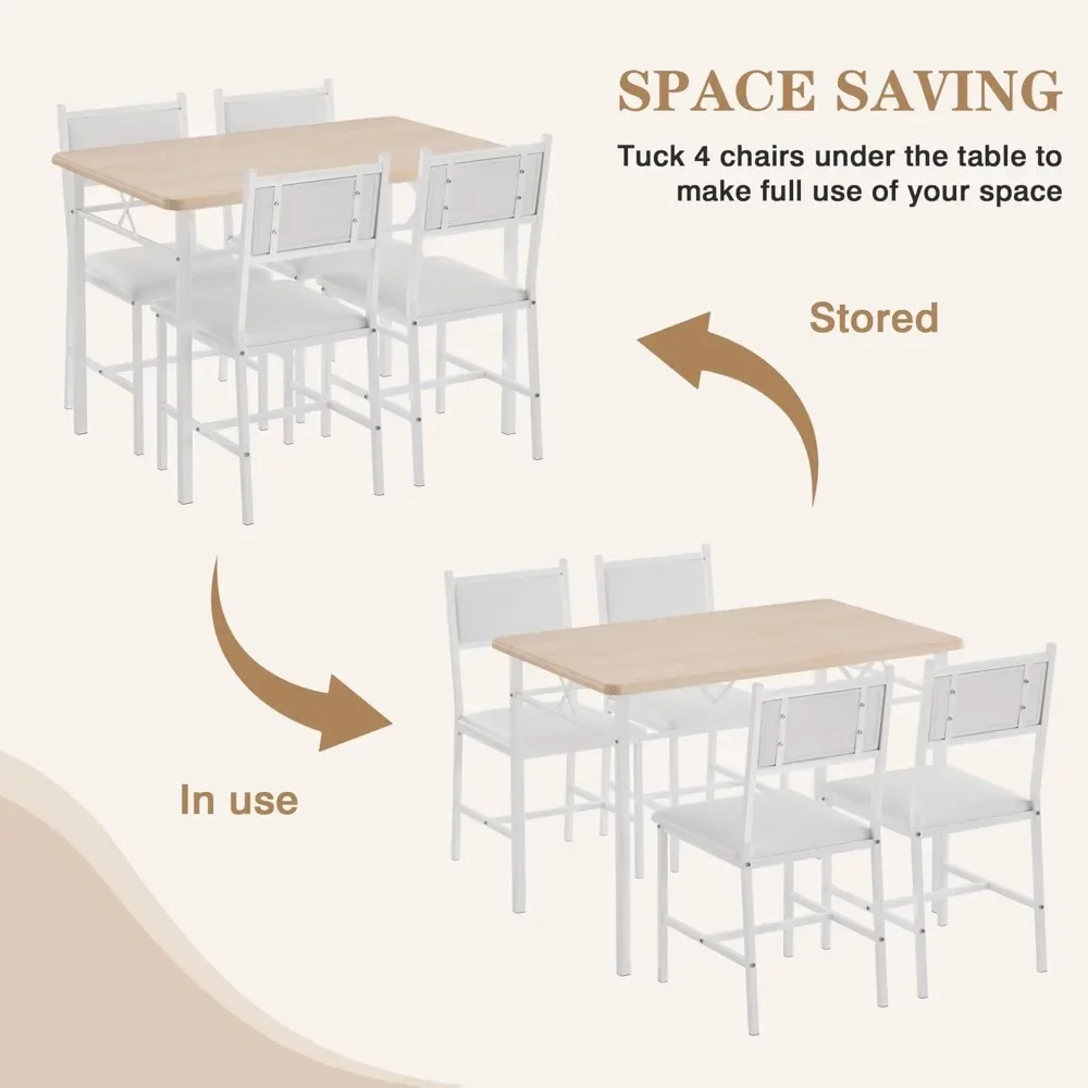 طقم طاولة طعام VECELO مكون من 4 قطع مع كراسي وطاولة مطبخ مكونة من 5 قطع وكراسي مبطنة منجدة للمساحة الصغيرة وغرفة الطعام،
