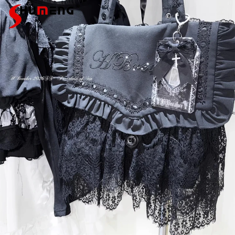 

Japanese Style Original Design Lace Hem Double Sided Itabag Cute Lolita Fashion Shoulder Bag For Daily Outing Handbag Female