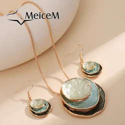2024 Enamel Round Jewelry Sets Women's New Fashion Geometric Earrings and Necklaces Set Party Accessories for Mother's Day Gift