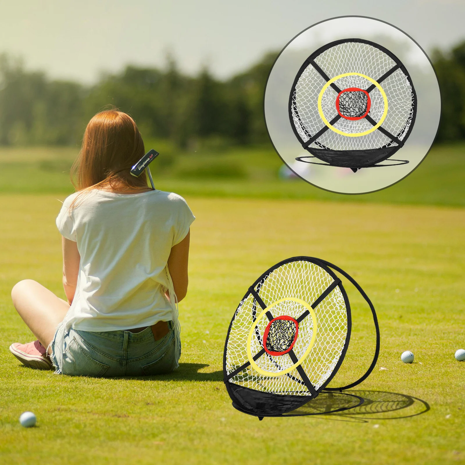 

Golf Chipping Net with Target Folding Design for Indoor Outdoor Practice Heavy Duty Golf Training Equipment Ball Return System