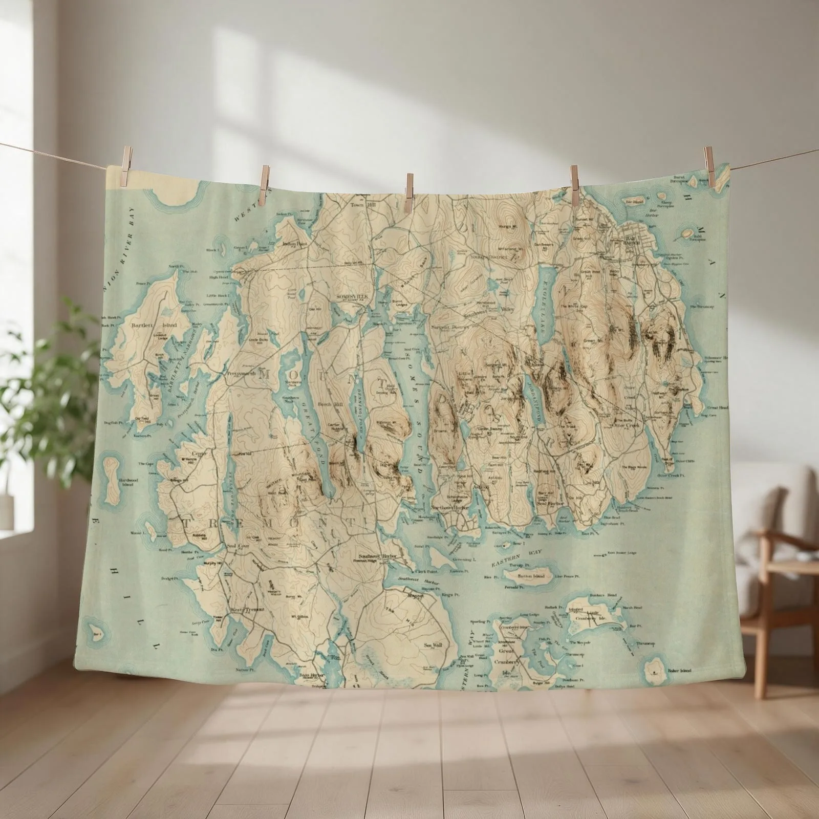 Vintage Map of Mount Desert Island ME (1901) Throw Blanket warm winter wednesday Soft Beds Beautifuls Blankets