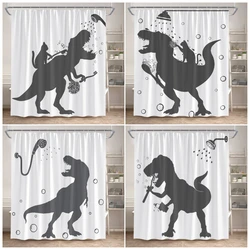 Funny Bathing Dinosaur Shower Curtains Black Cat Animal Silhouette Kids Bath Curtain Modern Polyester Bathroom Decor with Hooks