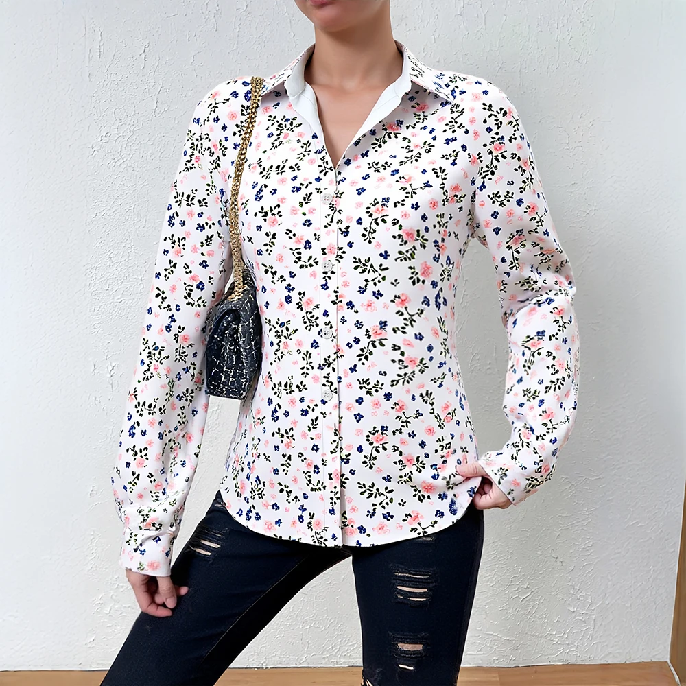 

Mia Muse Women's Autumn Shirts Casual K-Fashion Ditsy Floral Print Single Breasted Cuff Sleeve Shirt Collar Shirts