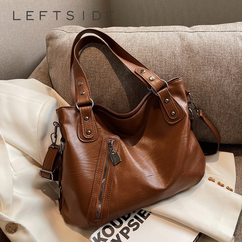 LEFTSIDE Fashion Leather Tote Bag for Women 2023 Tend Females Simple Large High Capacity Shoulder Bag Handbags and Purses