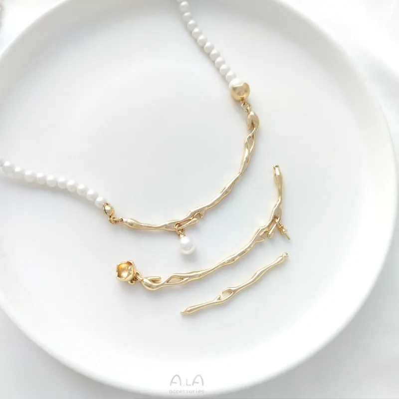 Electroplated 14K Gold-plated Lava Branch Connection Accessories Handmade Pearl Necklace Collarbone Chain DIY Jewelry Material