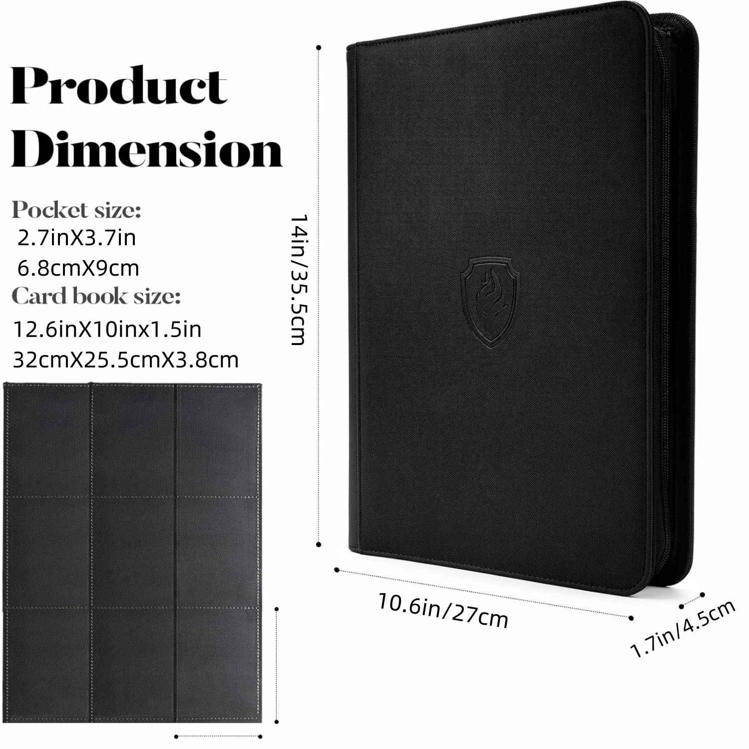 9 Pocket Zipper Card Binder, 360 Trading Card Holder Book, Premium PU Cover Zip Binder for Cards, Durable Side Loading Card