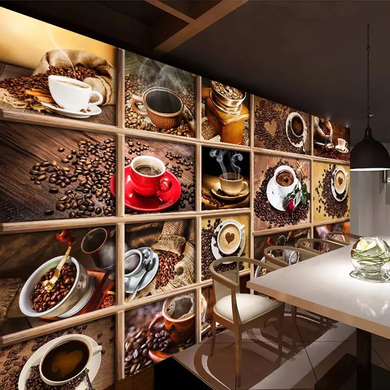 

Custom Mural Papel De Parede Coffee Beans Coffee Cup 3D Photo Wallpaper Cafe Restaurant Living Room Kitchen Decorative Wallpaper