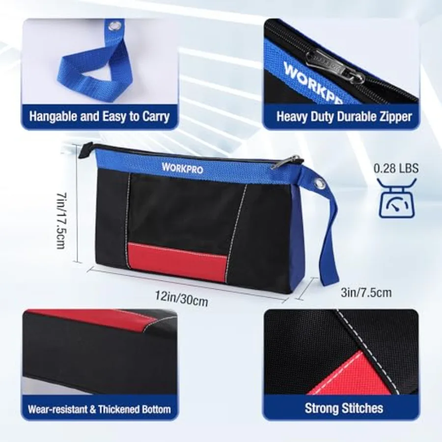 12 bolsas de ferramentas com zíper, bolsa de ferramentas pequena resistente para oficina, garagem e canteiro de obras, ideal para organizadores de ferramentas e
