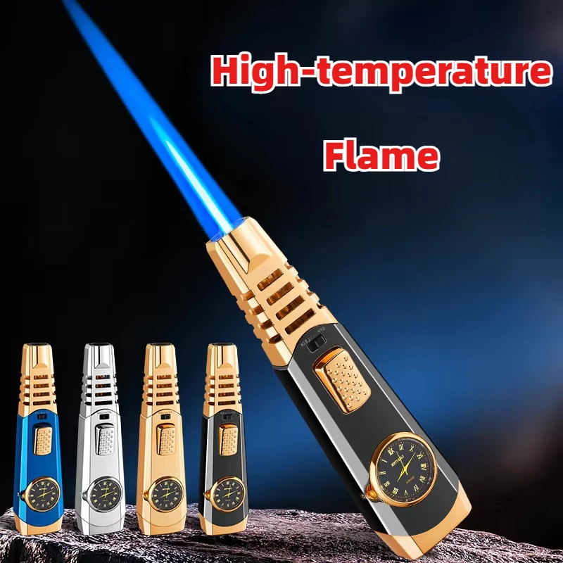 

Metal Clock Outdoor Windproof Butane Gas Lighter Turbine Torch Blue Flame Strong Fire Pistol Kitchen BBQ Baking Camping Tools