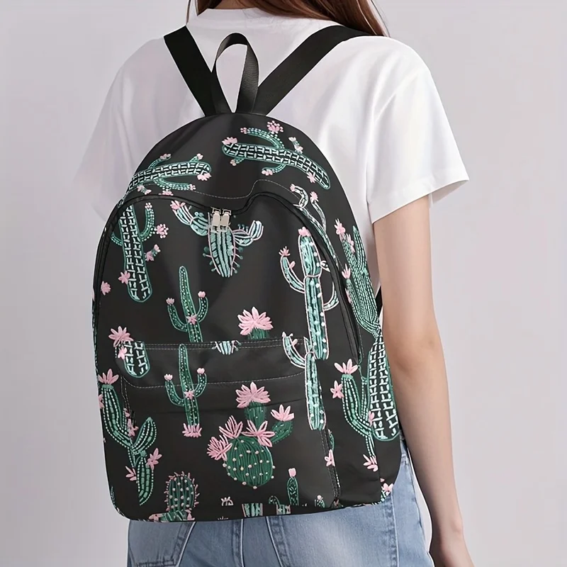 A Large Capacity Backpack with a Floral Cactus Pattern Perfect for Shopping Traveling And Work Suitable for Both Men And Women