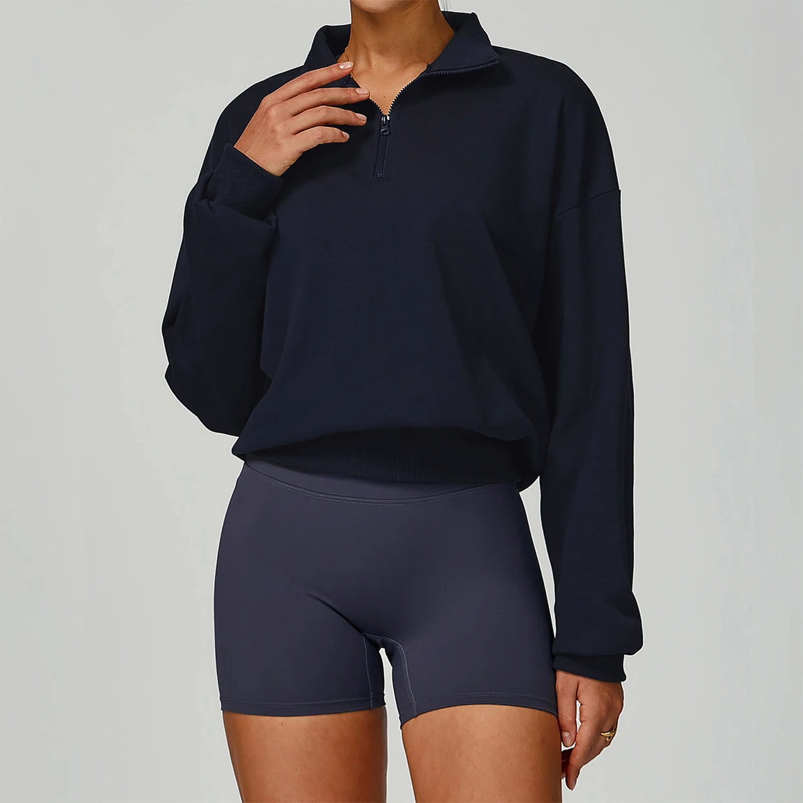 

Autumn Winter Sports Sweatshirts Standing Collar Zipper Casual Loose Hoodies Long Sleeve Warm Active Workout Fitness Running Top