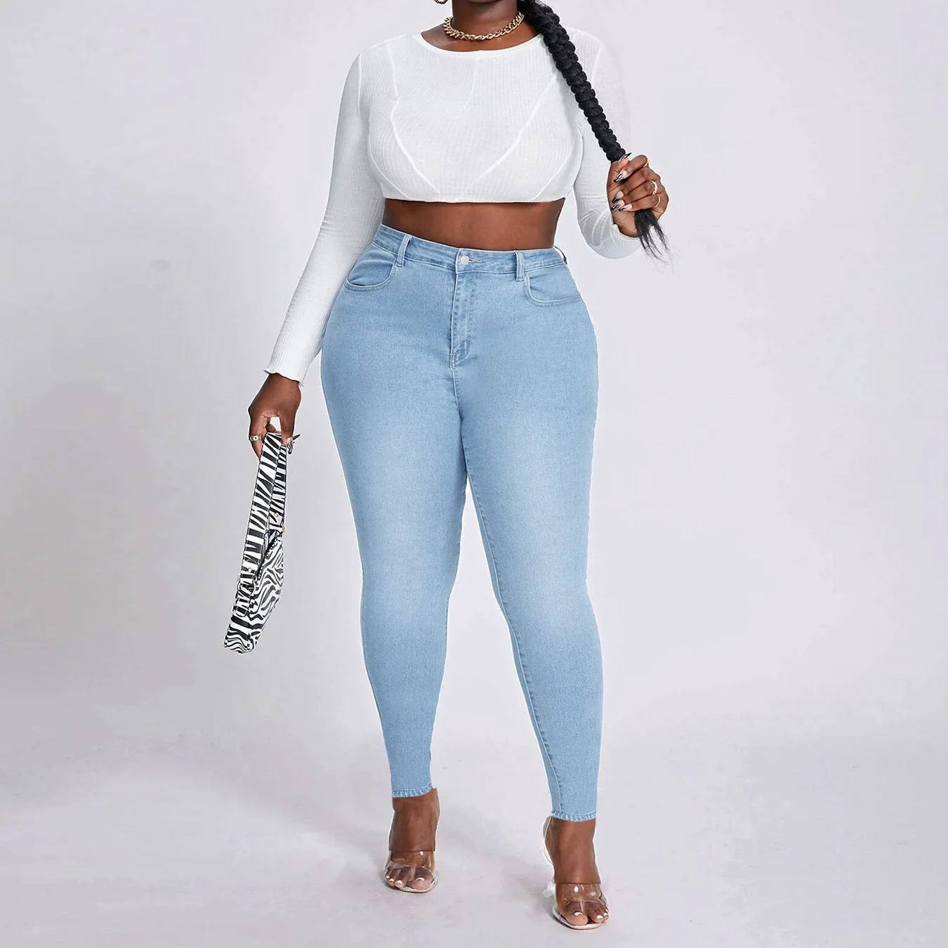 plus Size High Elastic Denim Pants for Women European And American Wish Fashion