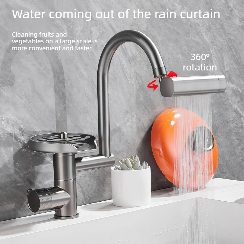 Kitchen Sink with Cup Washer Faucet Integrated High-Pressure Dish Basin Cup Rinsing Magic Tool Automatic Pressing Self-Rotating