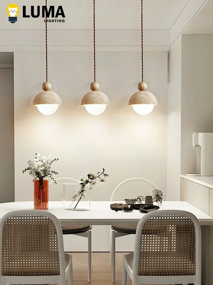 

Japanese Style Wabi-Sabi Pendant Lamp Yellow Travertine Hanging Lighting for Kitchen Island Bedroom Bedside Restaurant Decor