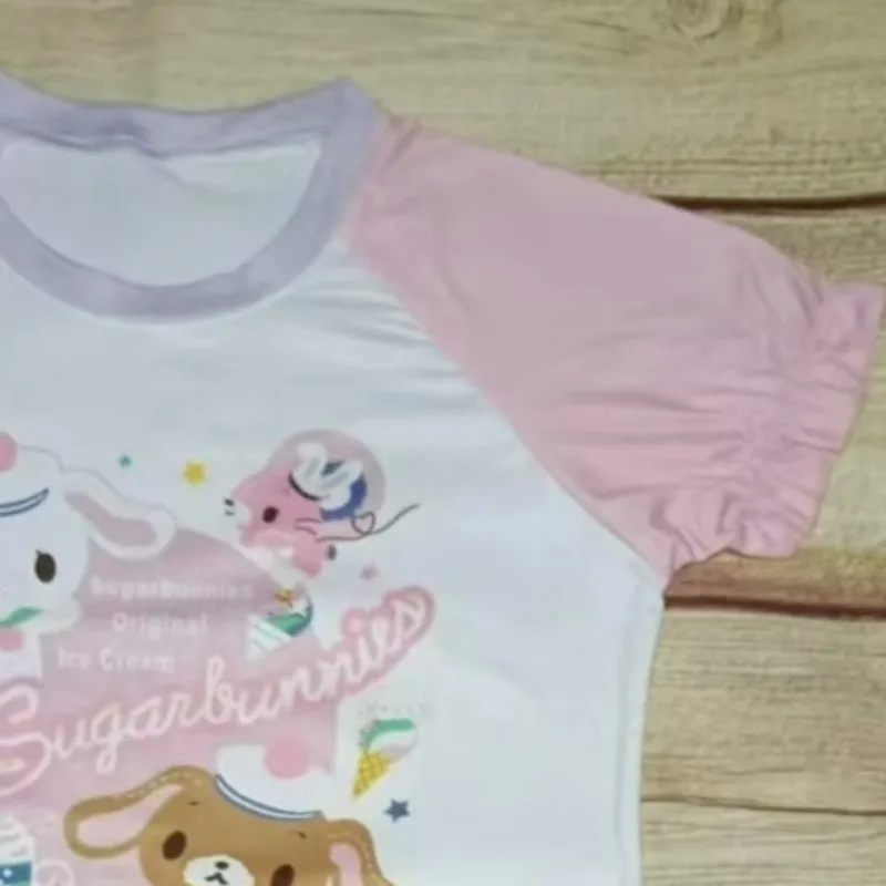 ญี่ปุ่น Retro Subculture น่ารักการ์ตูนพิมพ์เสื้อยืดสีชมพู Harajuku หวาน Kawaii เย็บ Tees ผู้หญิงแฟชั่นความงาม Tops