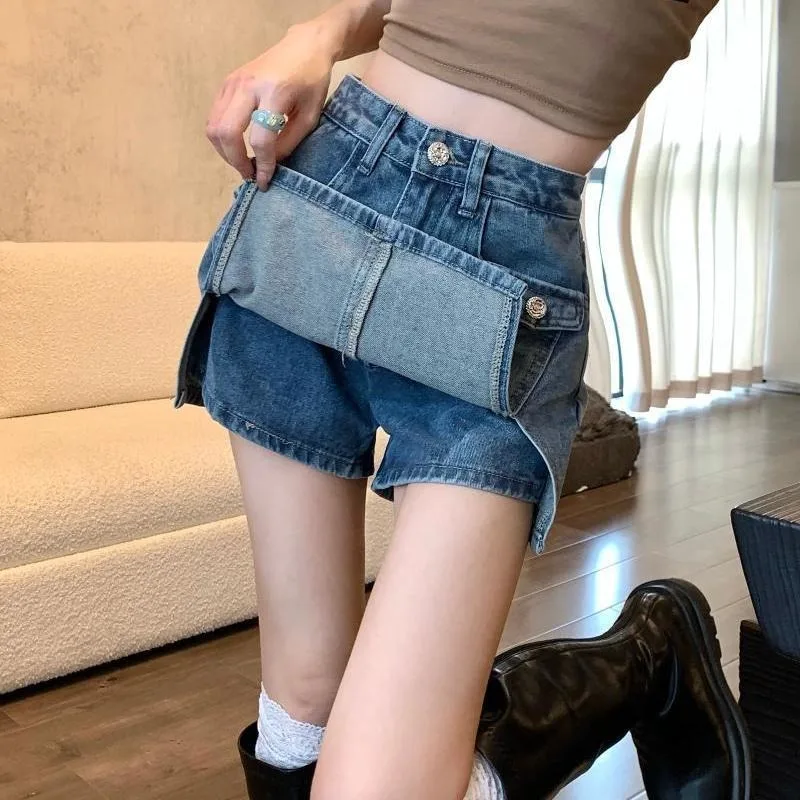 Spicy Girls Cowboy Shorts Skirts Women's Summer New Trendy Small Tall Short Pants High Waist Slim A-line Half Dresses Culottes