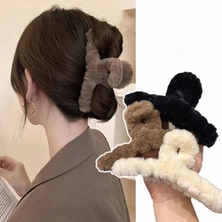 New 12cm Elegant Plush Hair Clip Claw Korean Fashion Extra Large Imitation Rabbit Plush Grab Cawl Clips Girl Hair Accessories