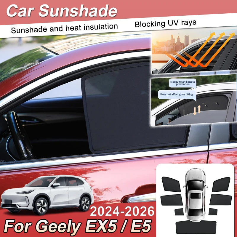 

For Geely Galaxy EX5 E5 2025 Accessories 2024 2026 Car Window Shade Sunscreen Magnetic Mesh Auto Sunshade Visor Tools Auto Parts
