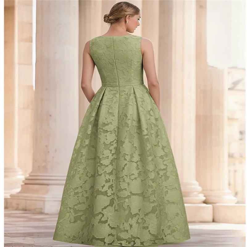 A linha até o chão vestido de noite vestido de baile vestido formal elegante alta divisão sem mangas decote em v casamento formal bolso jacquard