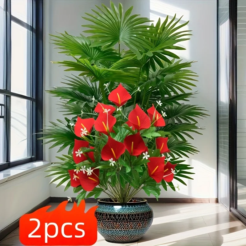 Juego de lirio de Cala Artificial y palmera grande, decoración del hogar de primavera vibratoria, planta en maceta adecuada para interiores y exteriores, 2 uds., 2026