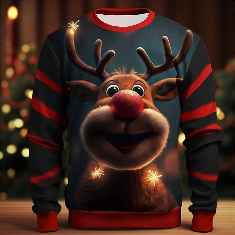 

Men's Milu deer pattern 3D printed sportswear long sleeved hooded sweatshirt round neck fashion Casual vacation men's clothing