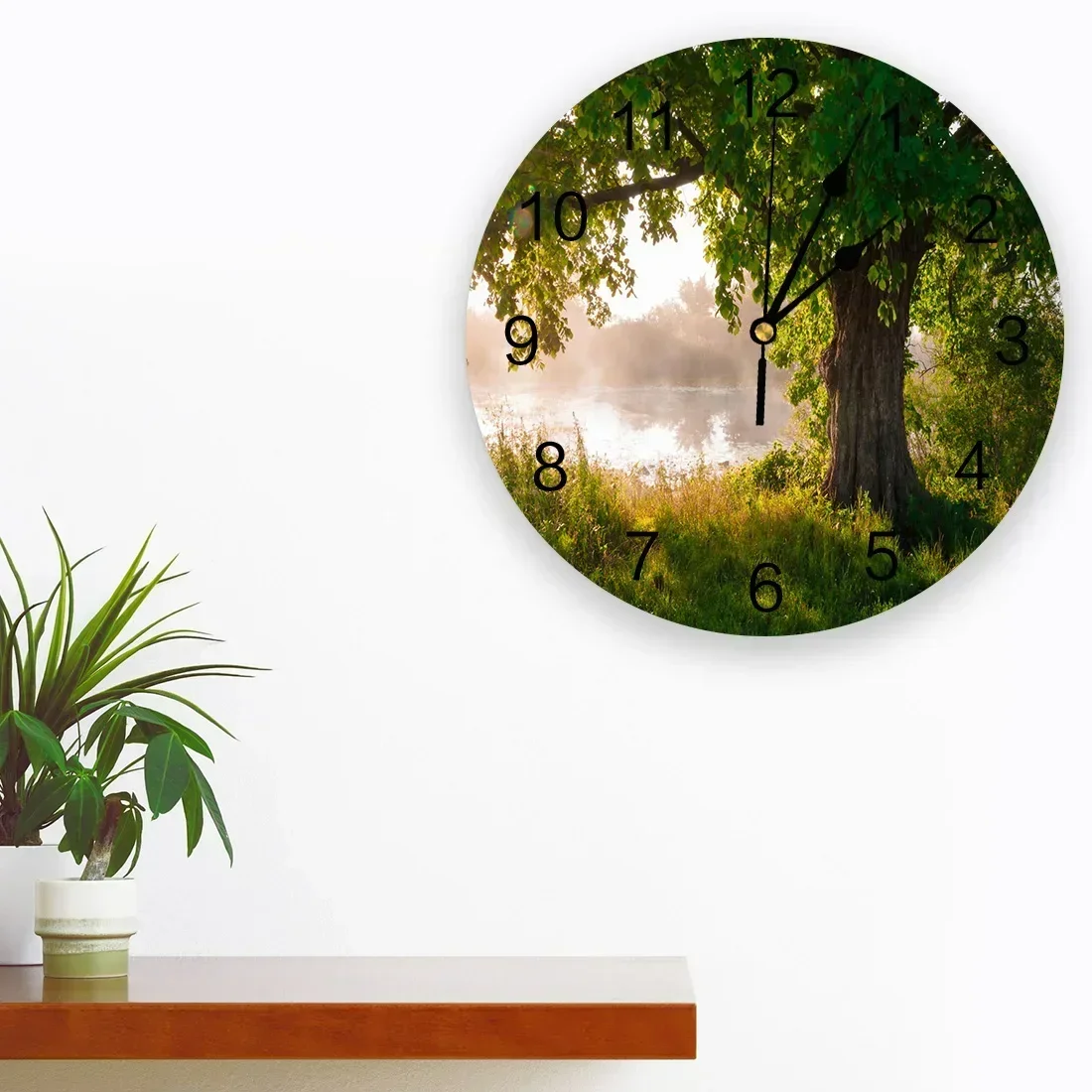 Arbor Tree Lake Landscape Creative Wall Clock For Home Office Decoration Living Room Bedroom Kids Room Hanging Watch