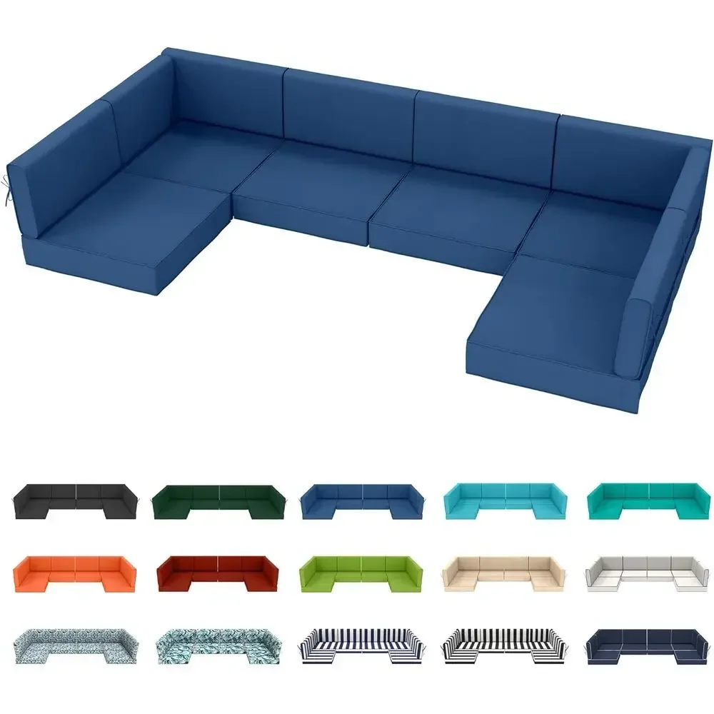 14-Piece Outdoor Sectional Replacement Cushions Set, Waterproof 6-Seat Patio Furniture, 4 Thick Sofa Cushions for Wicker Couch i