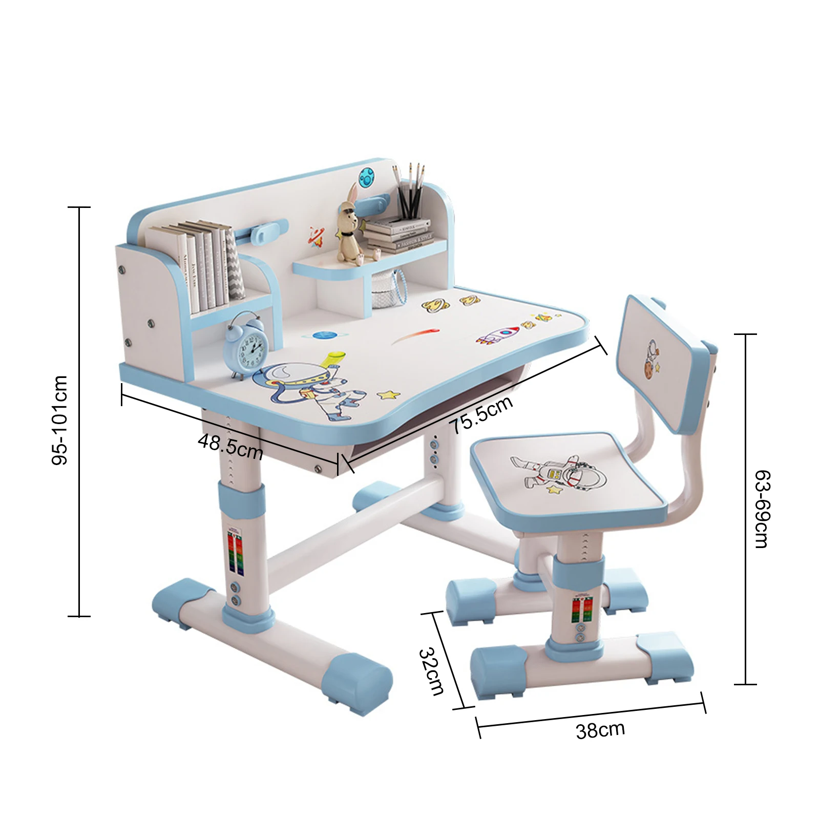 Ensemble de chaises de table d'étude réglables pour enfants, chaise de bureau ergonomique avec grand tableau d'écriture, motif de dessin animé, recommandé