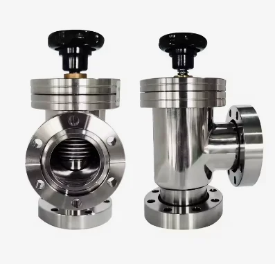 304 Stainless Steel CF Interface Rotatiodurable Bellows Seal Manual Drive Cf Vacuum Angle Valve for Vacuum Pipe Fitting