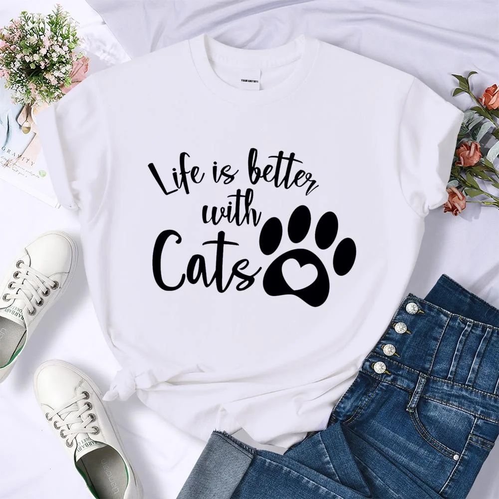 

Funny I Just Want All the Cats Letters Printed T-Shirt Women's Fashion Trend Casual Comfort Shirt Short Sleeve T-Shirt Top