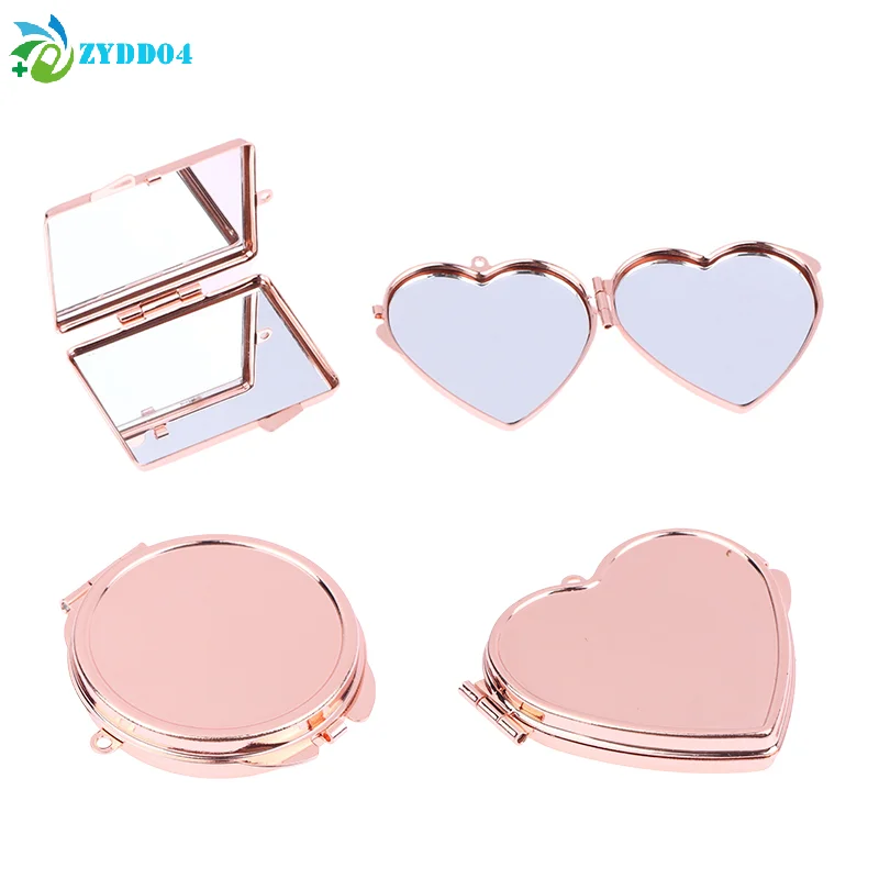 ● 1 قطعة مرآة معدنية صغيرة قابلة للطي مع سلسلة مفاتيح على شكل قلب دائري بيضاوي الشكل مربع مزدوج الجوانب مرآة لمستحضرات التجميل مرآة مكياج صغيرة #1
