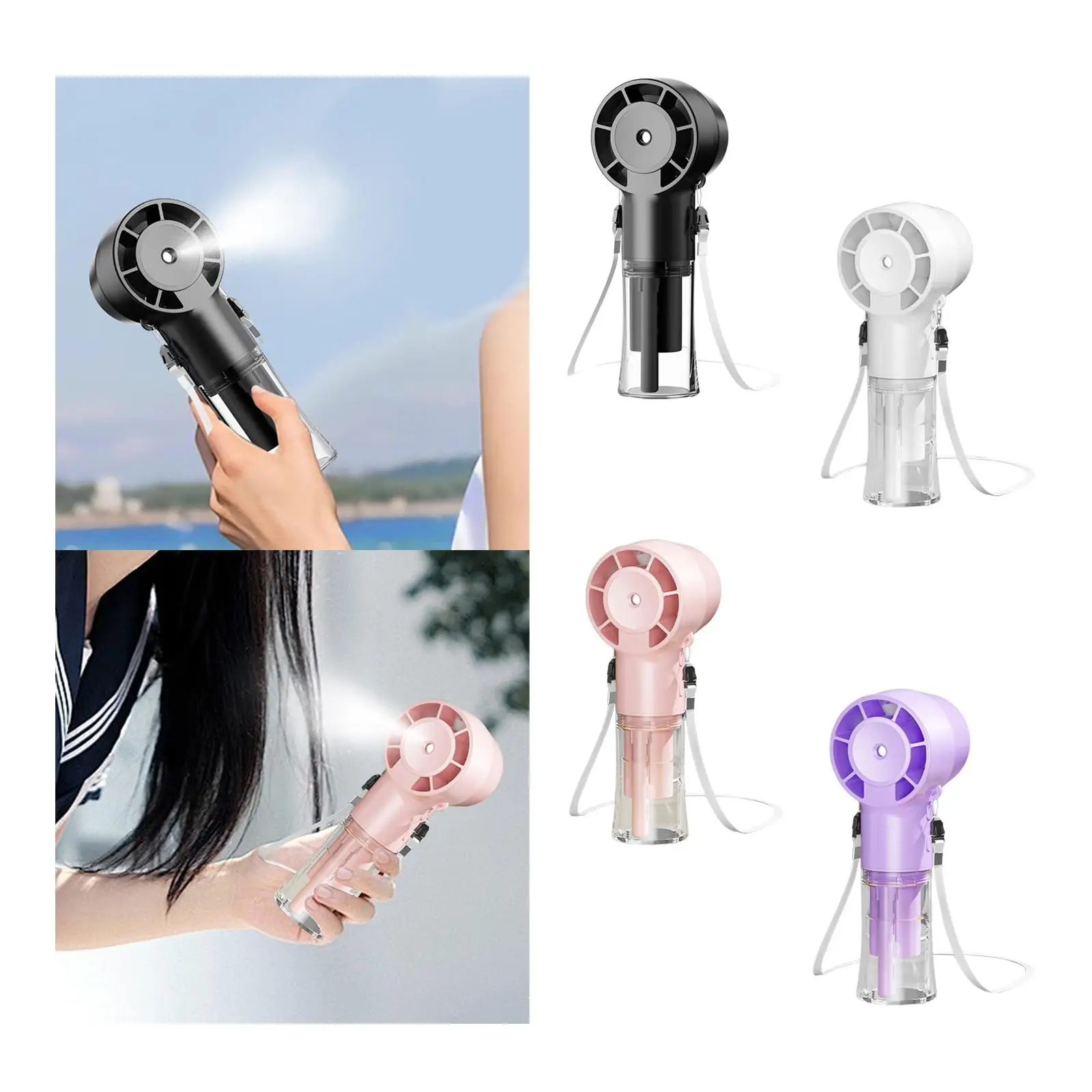 Ручной вентилятор с распылителем, 4 скорости, бесшумный, портативный, для путешествий, пешего туризма, кемпинга