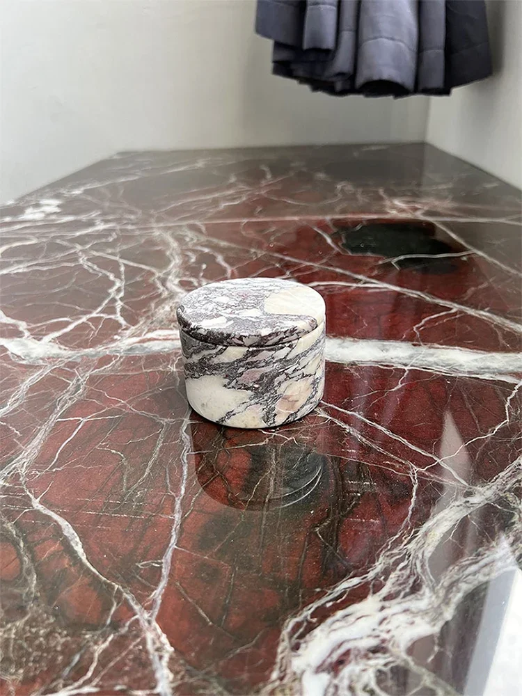 Romantic Luxury Stone Calacatta Viola Natural Marble with lid Candle Jar Cup Holder Short Candlestick Room Decor